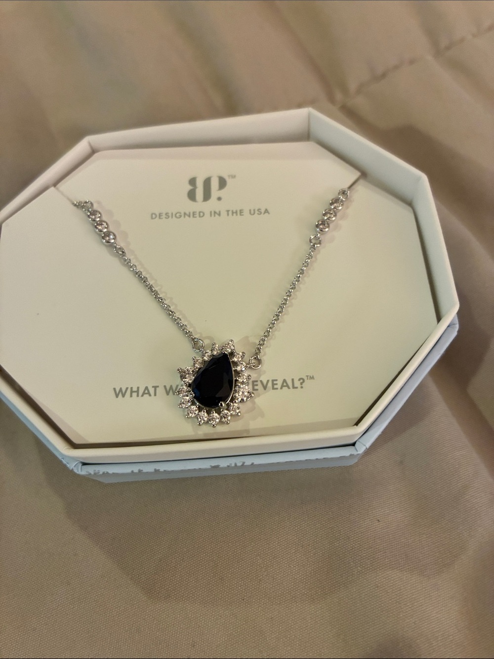 Teardrop Black Crystal Pendant Necklace with Silver Chain